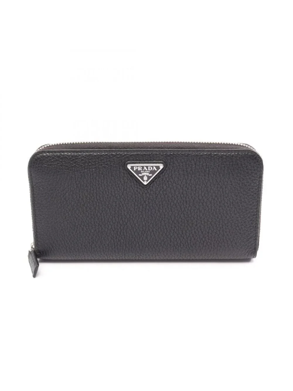 Prada Round Length Wallet Black Leather Triangle Logo